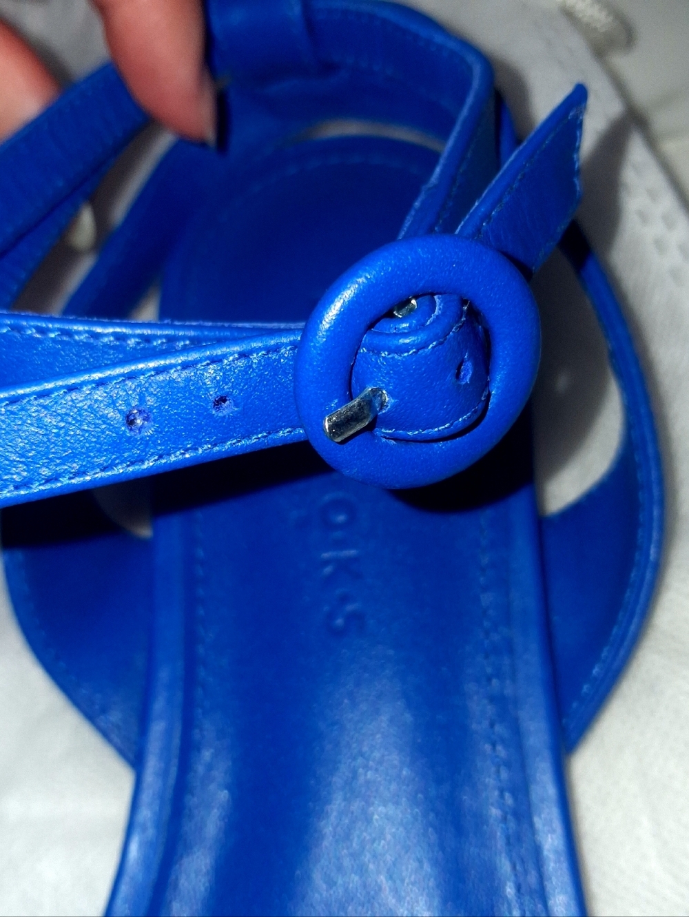 Dondoks Paris Leather Blue & green floral embellished sandals with ankle strap - Picture 6 of 11